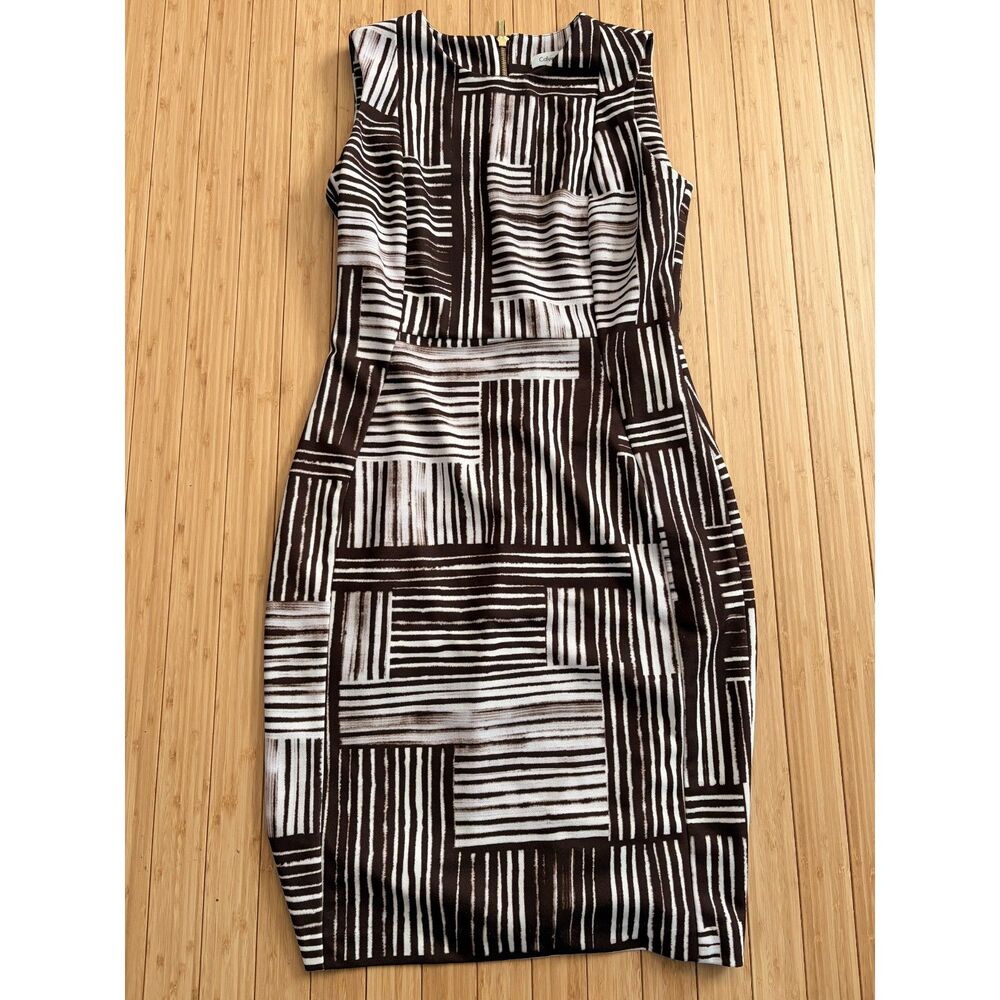 Calvin Klein Women’s Size 8 Sleeveless Geometric Striped Sheath Dress